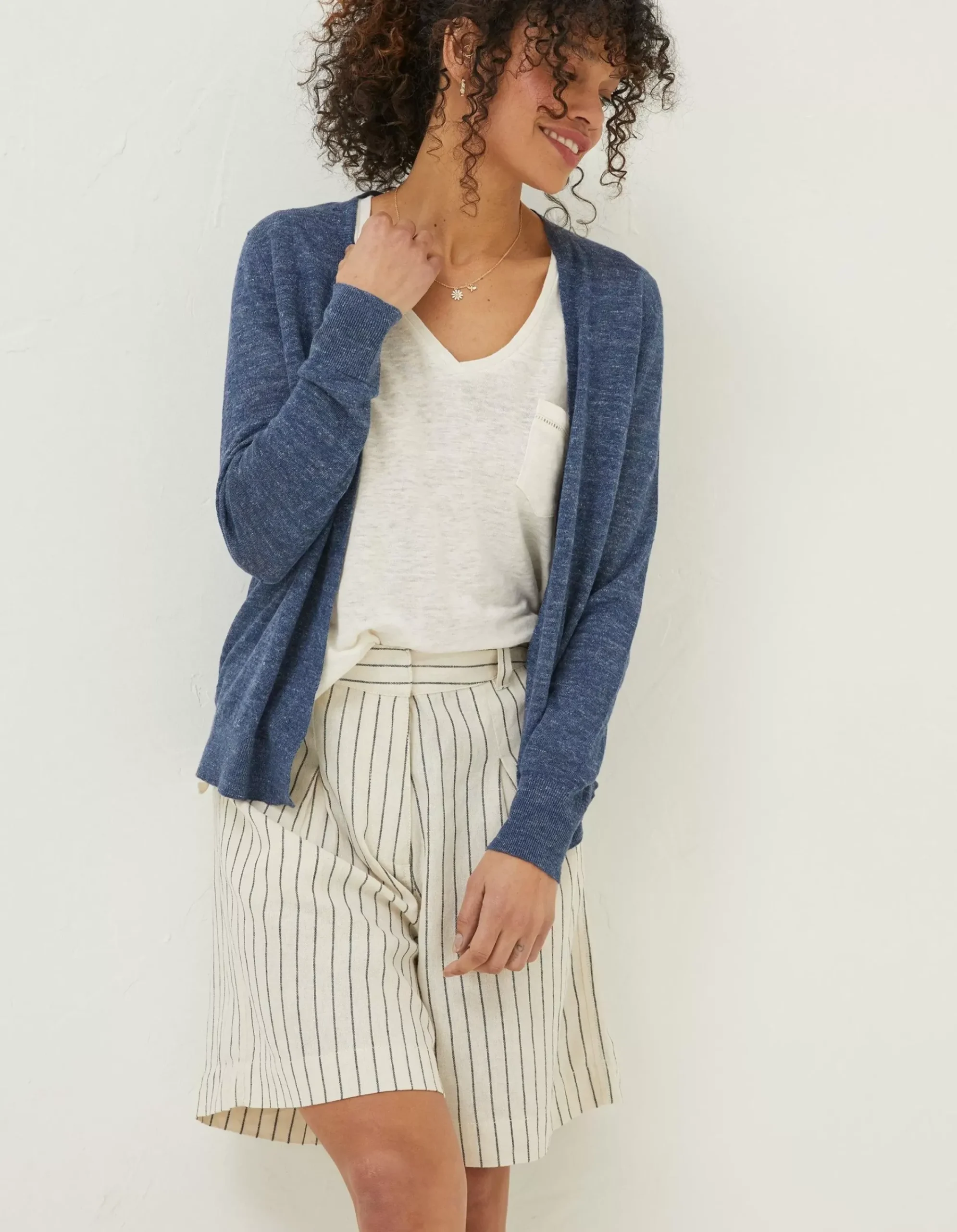FatFace Suzannah Linen Cardigan Navy New