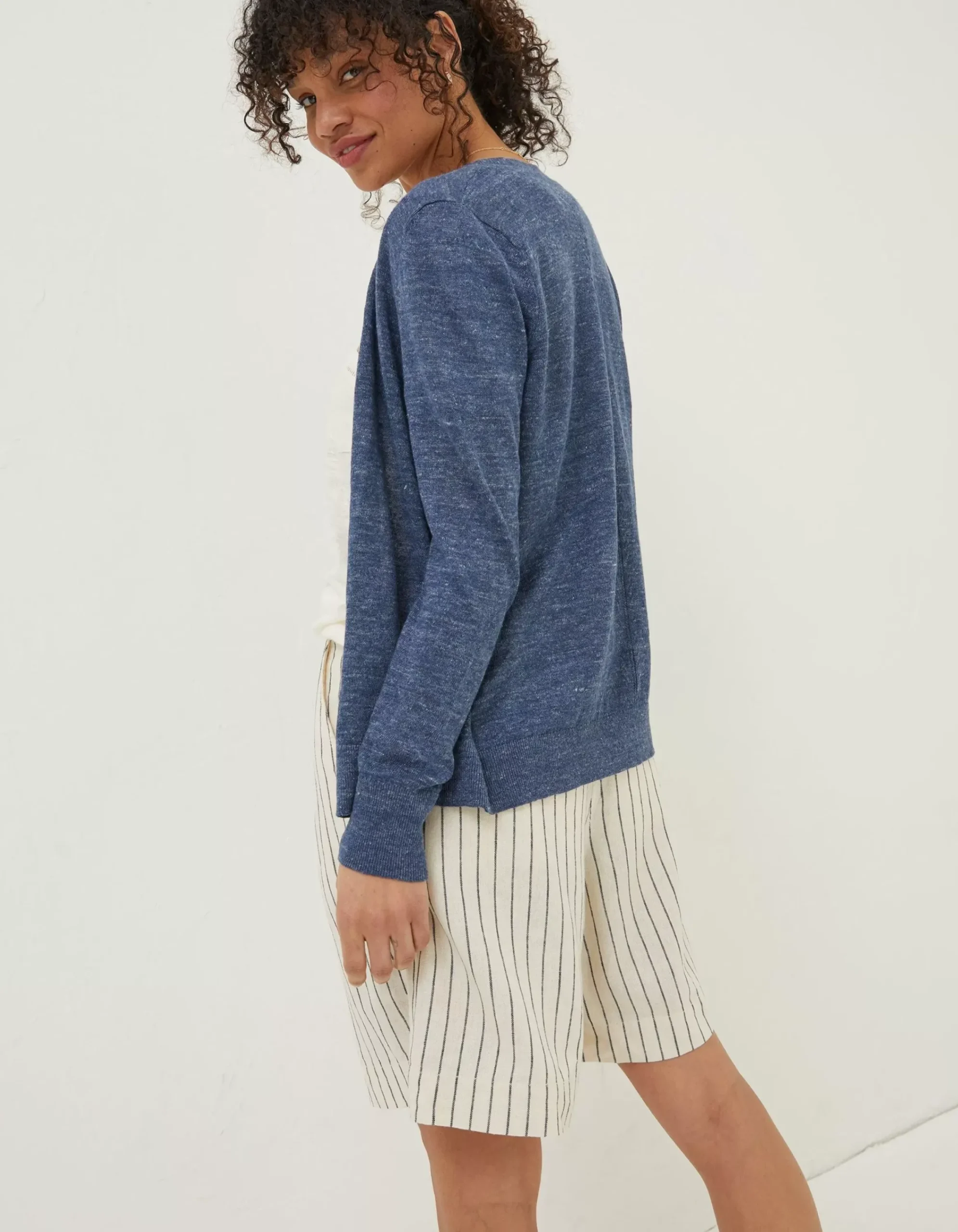 FatFace Suzannah Linen Cardigan Navy New