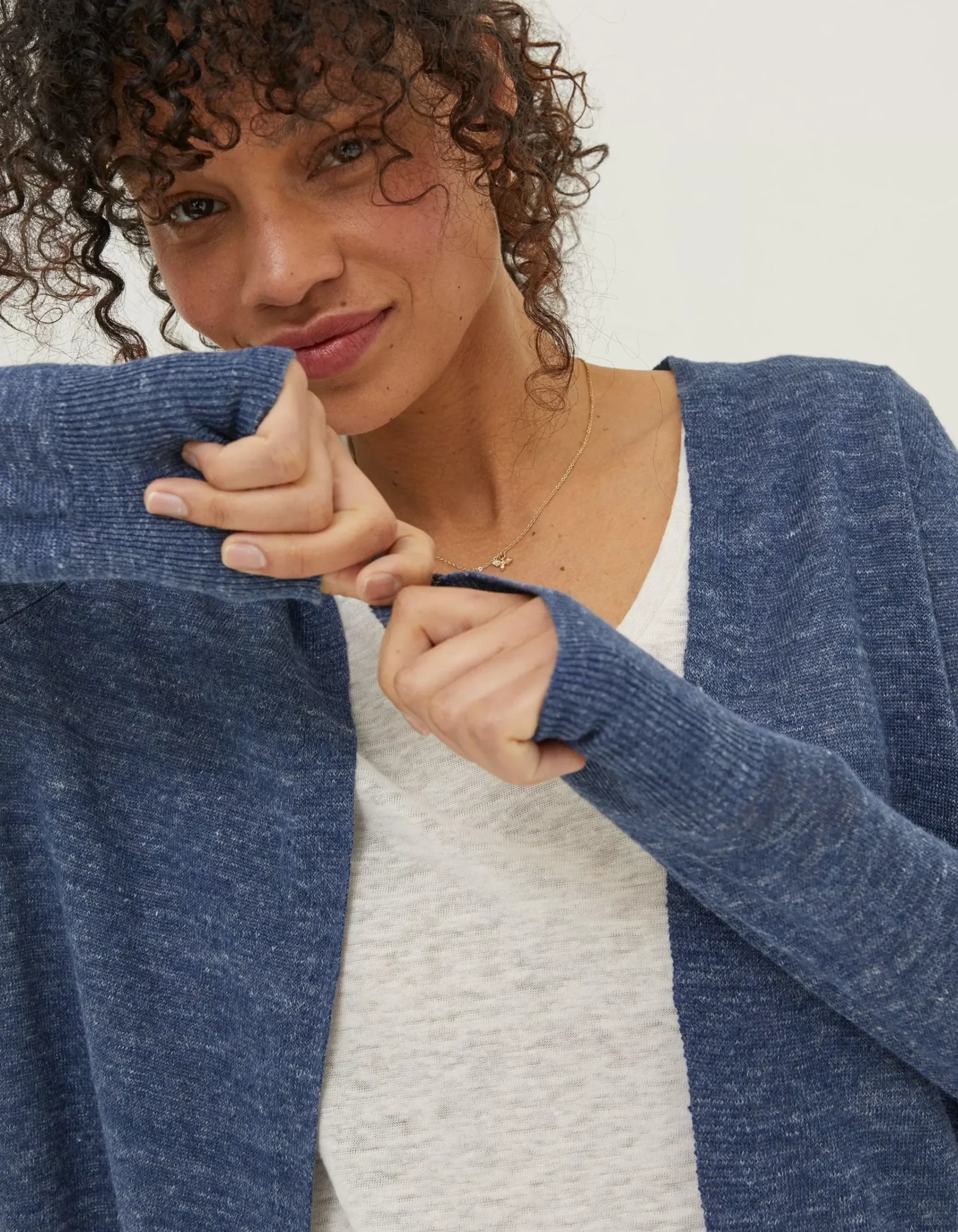 FatFace Suzannah Linen Cardigan Navy New