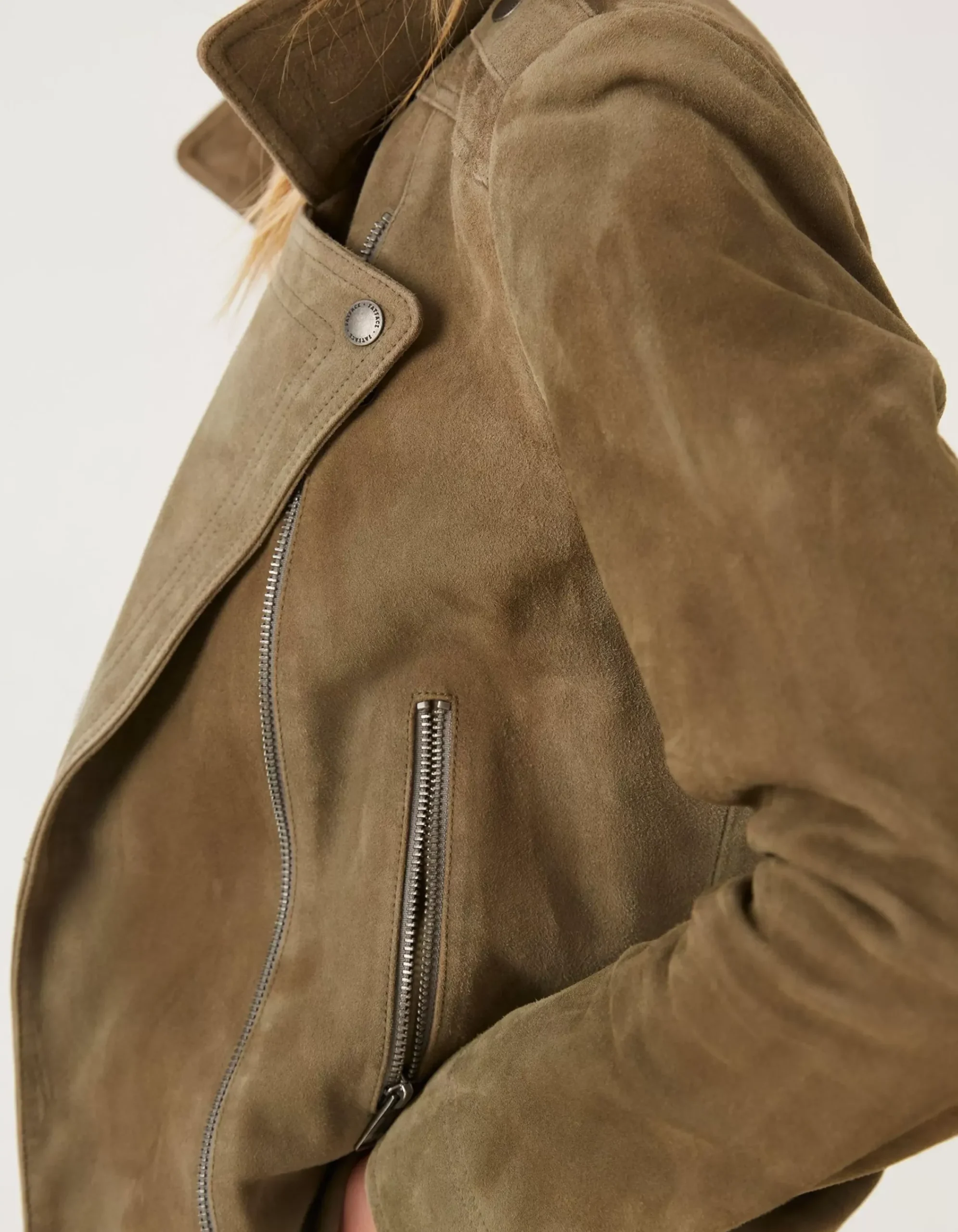 FatFace Suzie Suede Biker Jacket Mid Green Hot