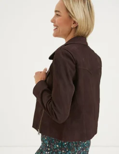 FatFace Suzie Suede Biker Jacket Purple Best