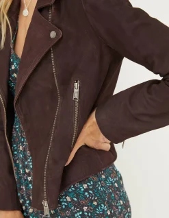 FatFace Suzie Suede Biker Jacket Purple Best