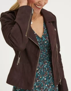 FatFace Suzie Suede Biker Jacket Purple Best