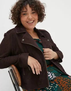 FatFace Suzie Suede Biker Jacket Purple Best