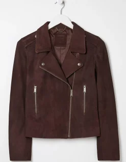 FatFace Suzie Suede Biker Jacket Purple Best