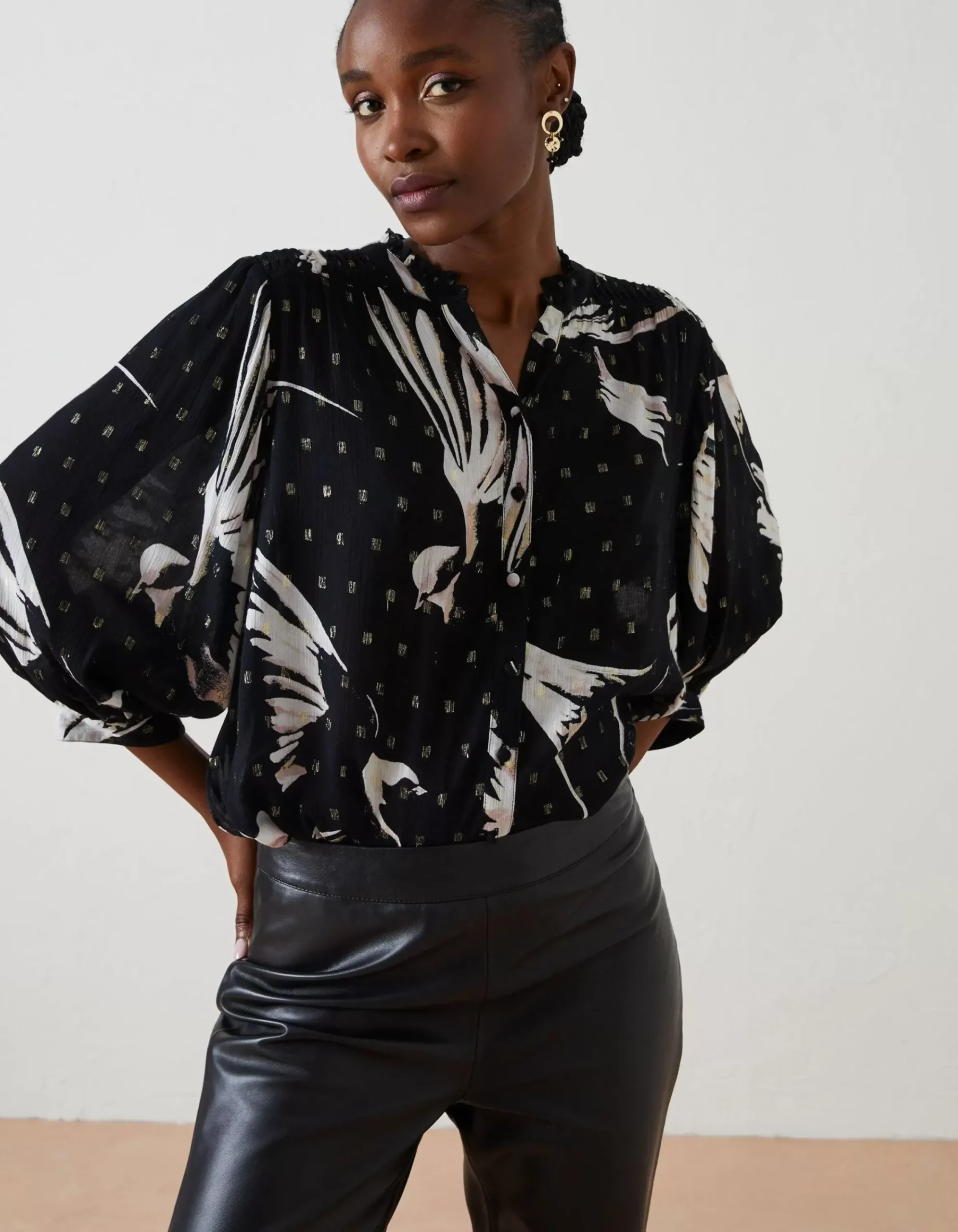 FatFace Swallow Print Evelyn Blouse Black Hot