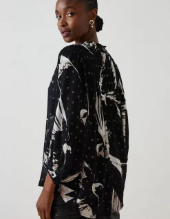 FatFace Swallow Print Evelyn Blouse Black Hot