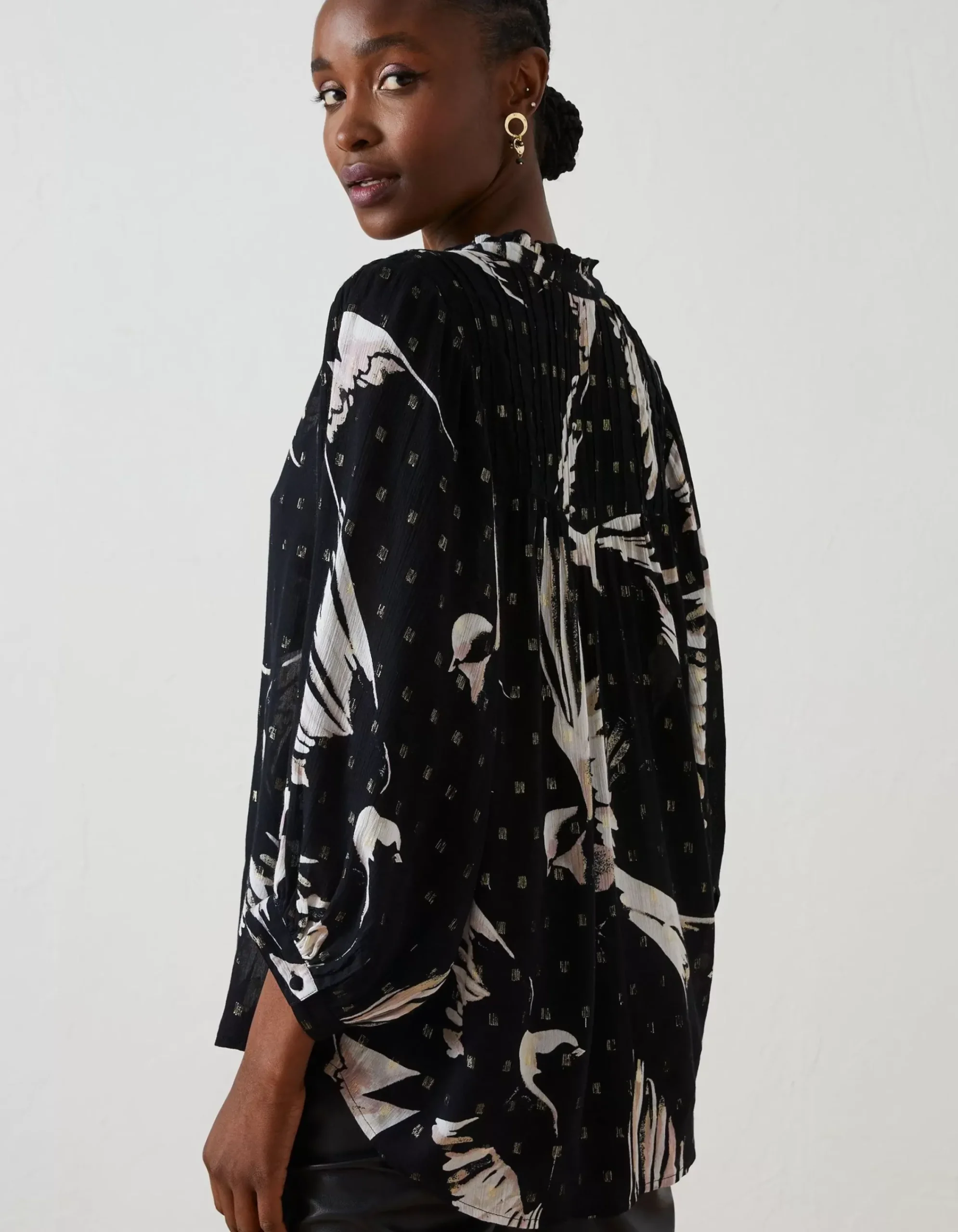 FatFace Swallow Print Evelyn Blouse Black Hot