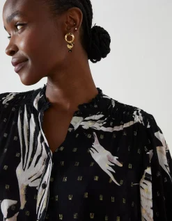 FatFace Swallow Print Evelyn Blouse Black Hot