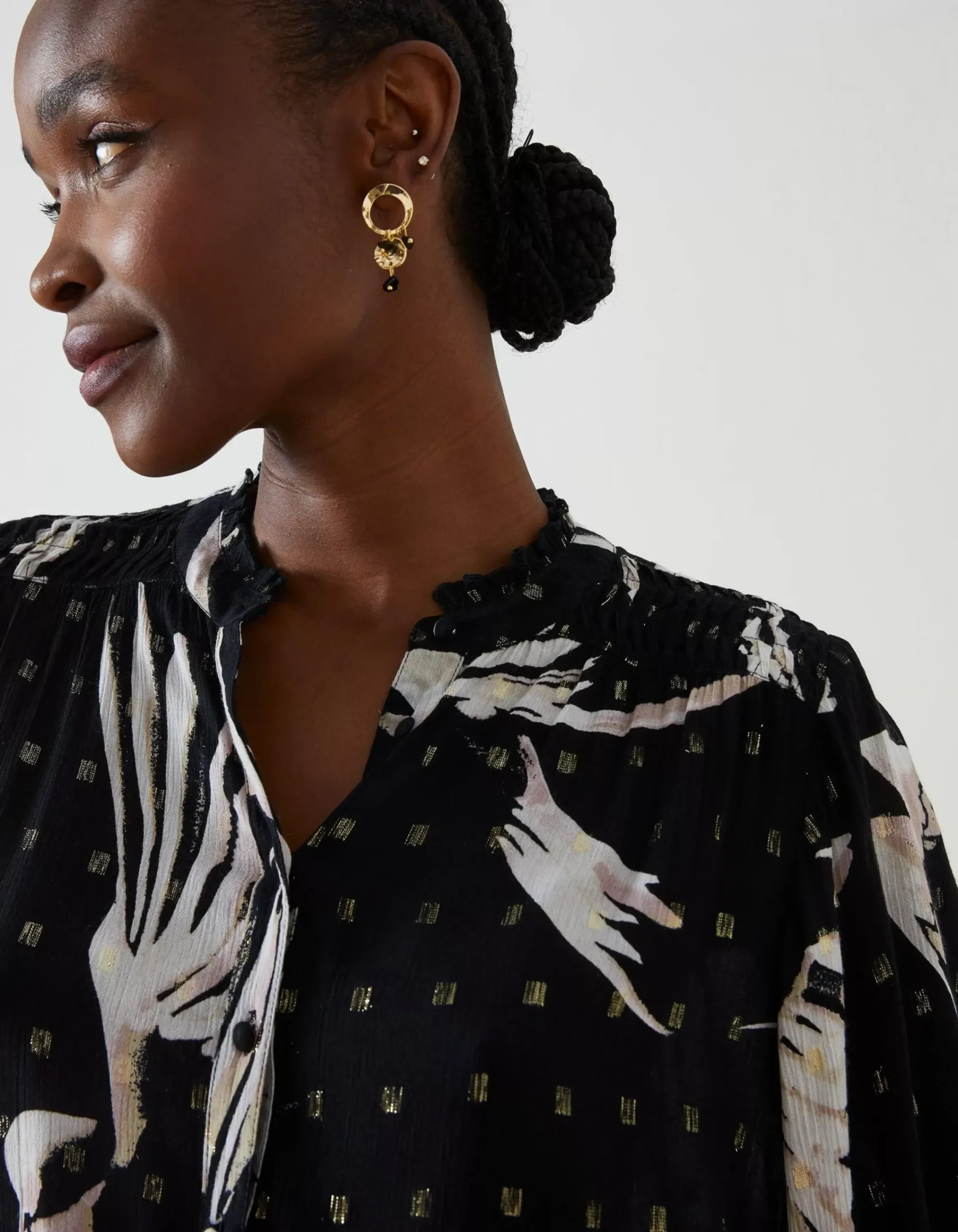 FatFace Swallow Print Evelyn Blouse Black Hot