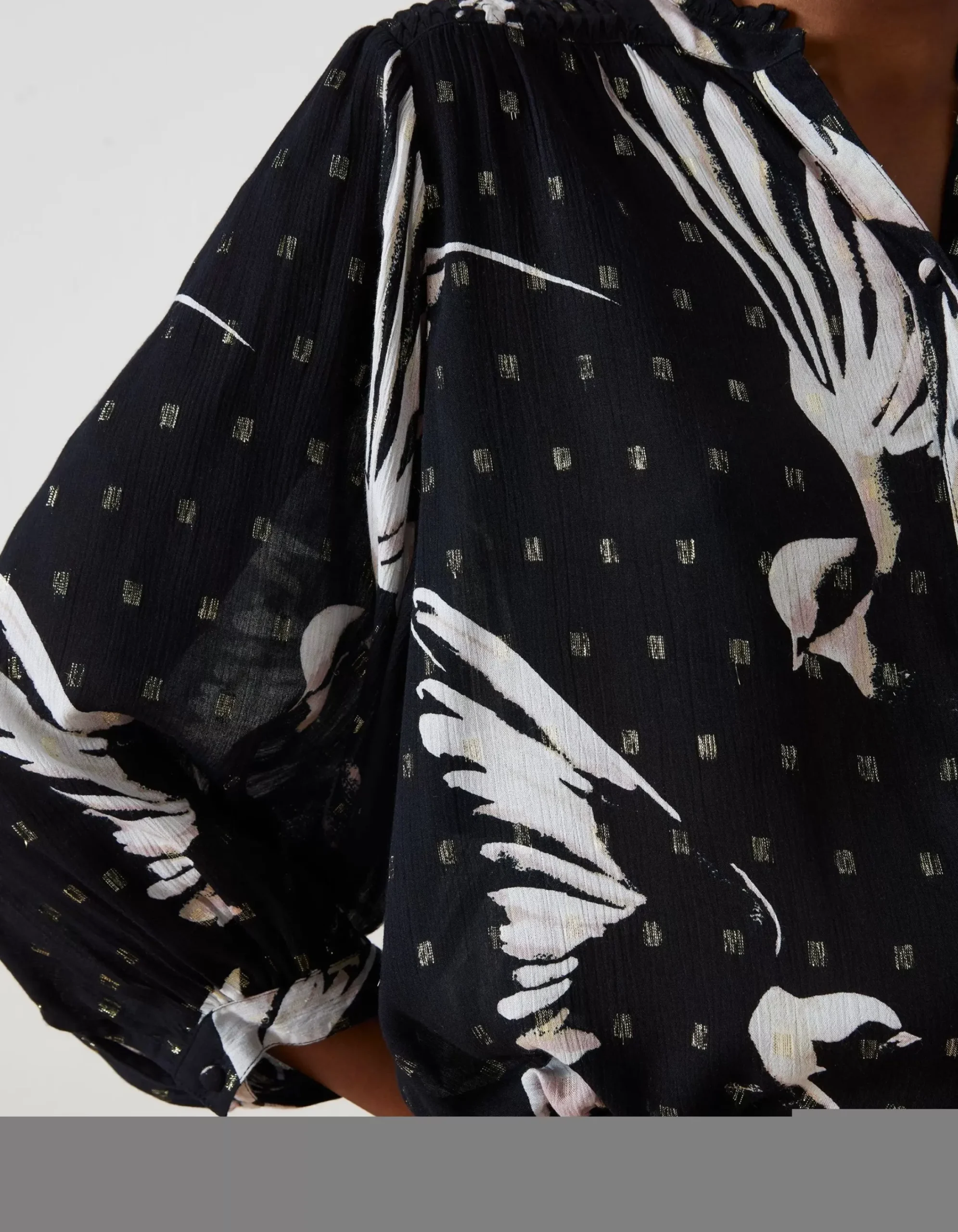 FatFace Swallow Print Evelyn Blouse Black Hot