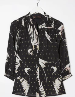 FatFace Swallow Print Evelyn Blouse Black Hot
