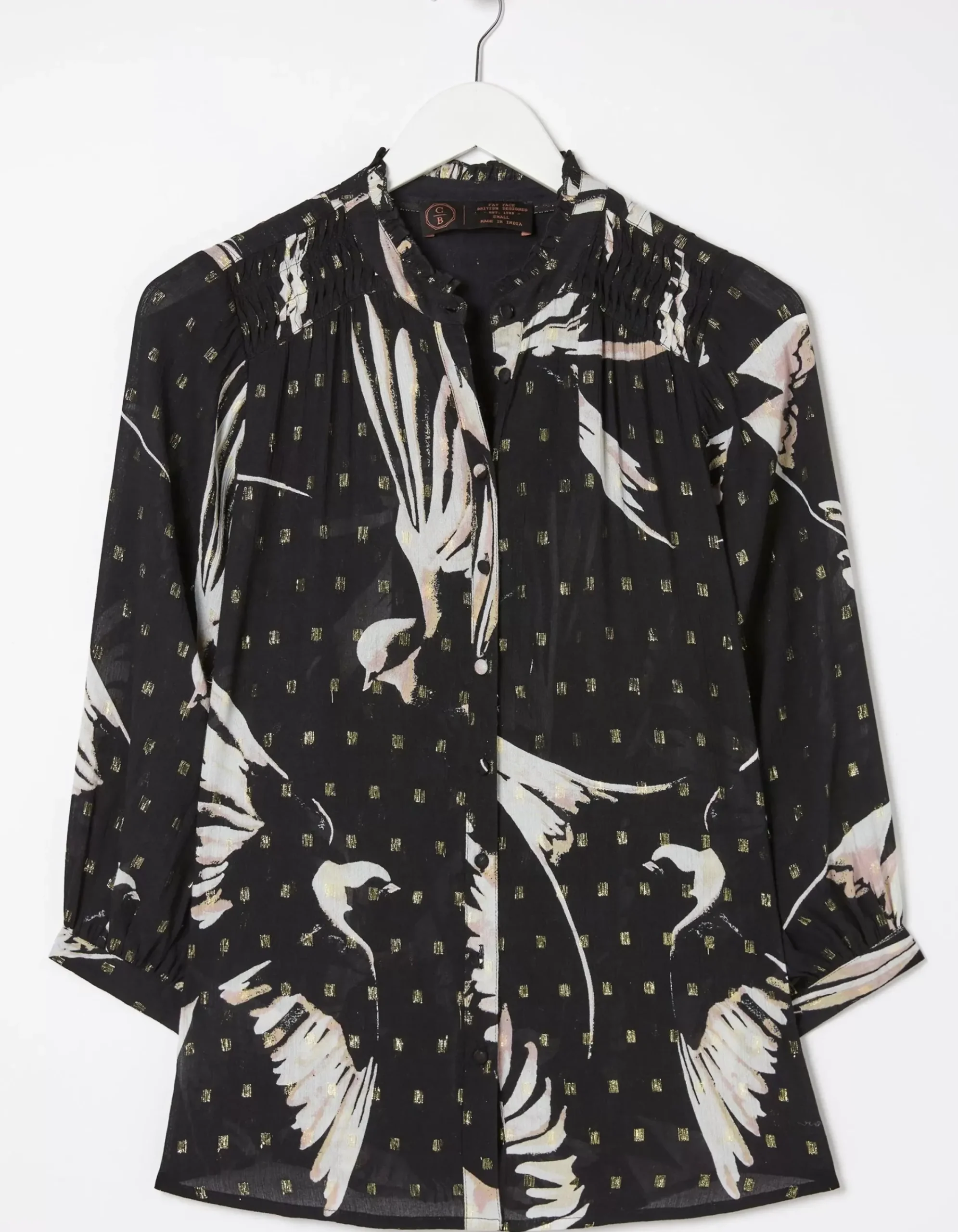 FatFace Swallow Print Evelyn Blouse Black Hot