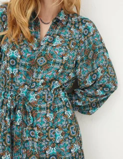 FatFace Swinley Mirrored Midi Dress Teal Green Hot