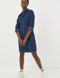FatFace Tabitha Cord Dress Teal Green Discount