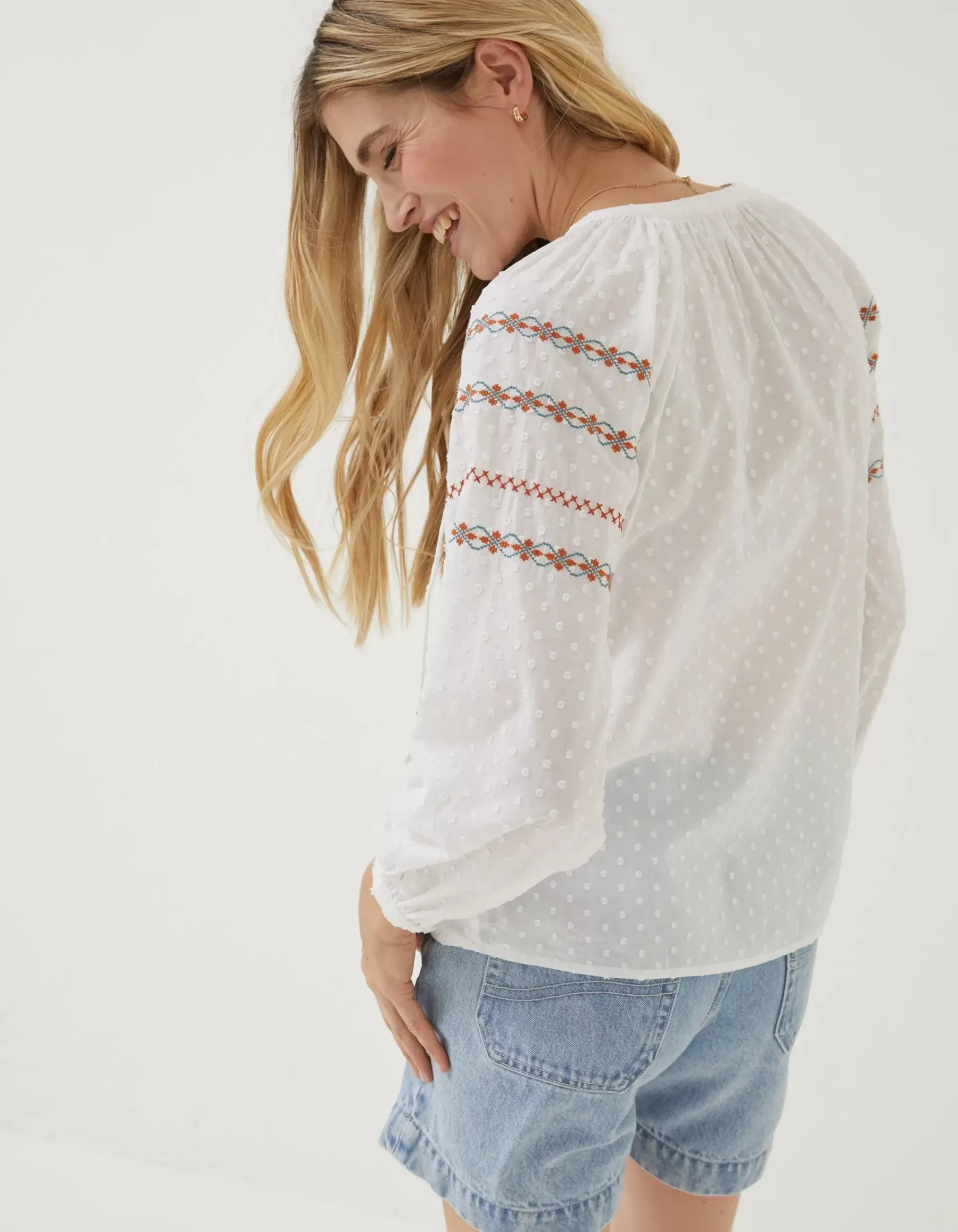 FatFace Tally Embroidered Blouse White Online