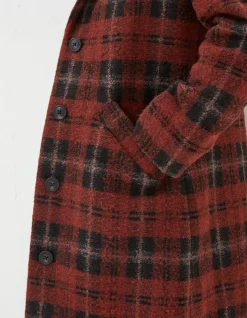 FatFace Tanya Wool Blend Check Coat Rust Red Sale