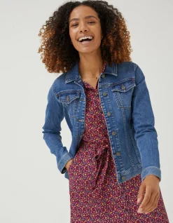 FatFace Tasha Denim Jacket Mid Blue New