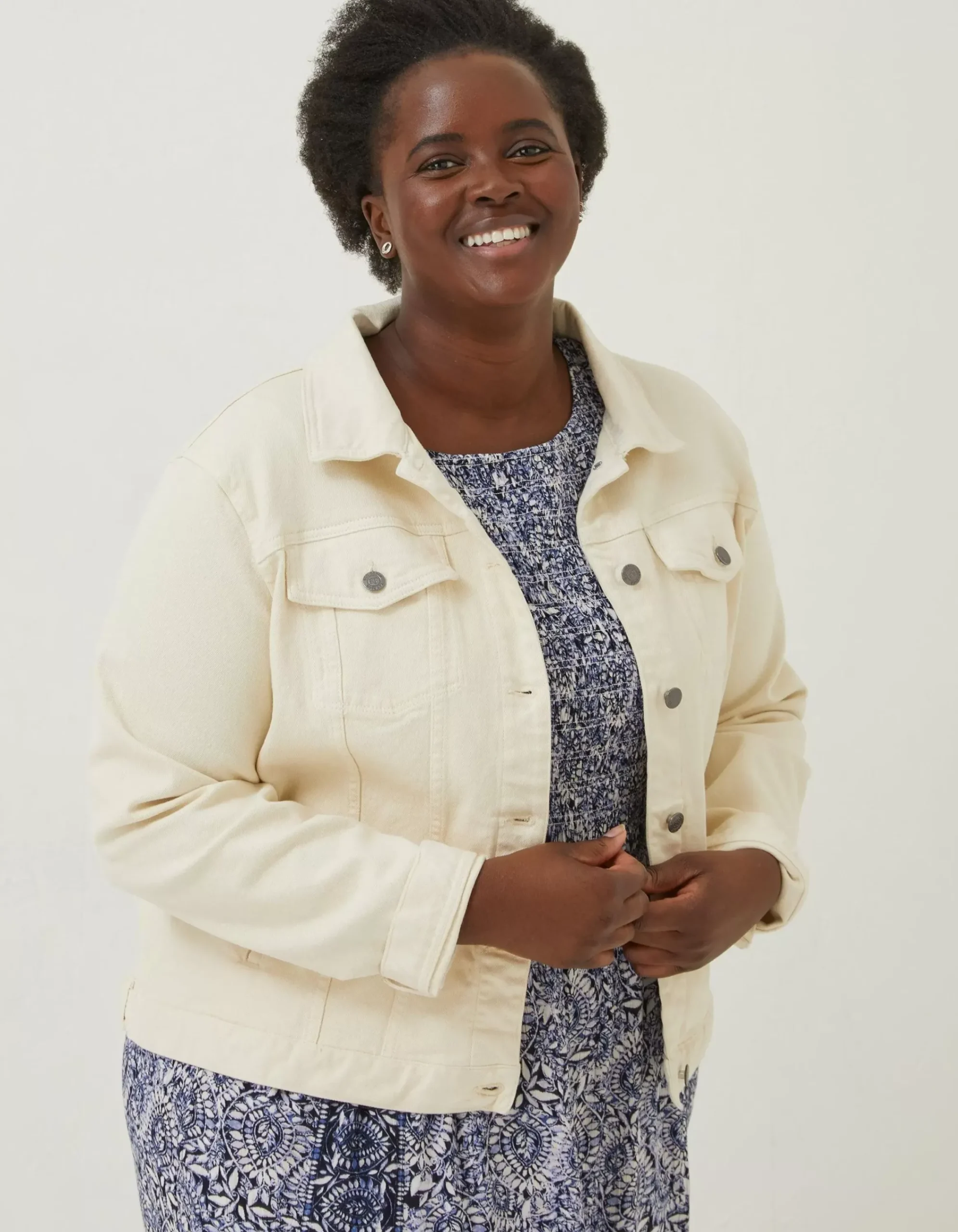 FatFace Tasha Denim Jacket Ecru Outlet