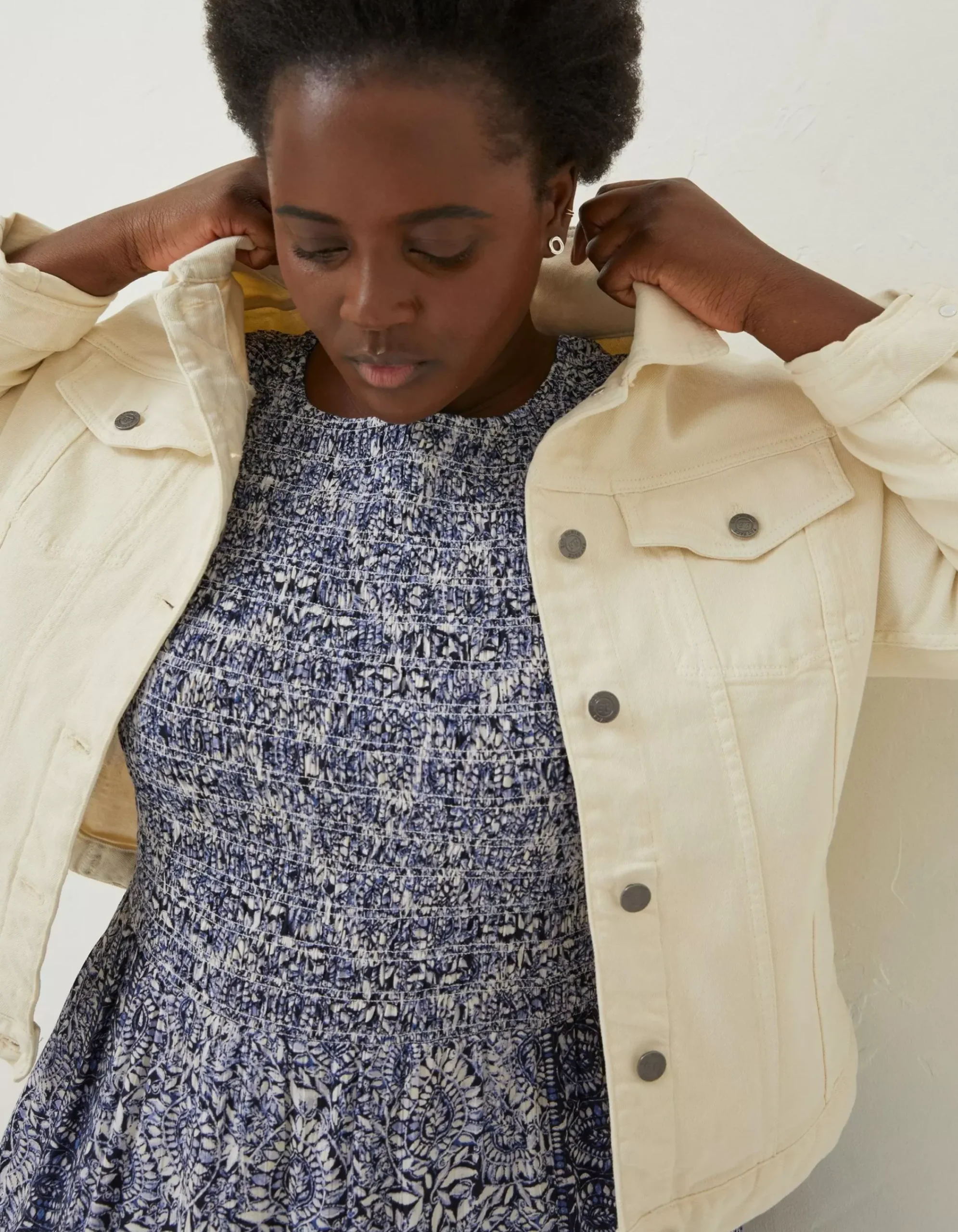 FatFace Tasha Denim Jacket Ecru Outlet