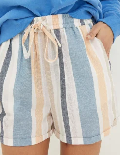 FatFace Tenby Multi Stripe Linen Blend Short Ivory New