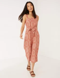 FatFace Terra Linen Blend Jumpsuit Mid Orange Sale