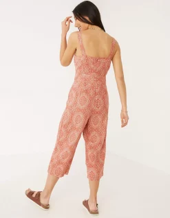 FatFace Terra Linen Blend Jumpsuit Mid Orange Sale