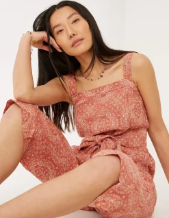 FatFace Terra Linen Blend Jumpsuit Mid Orange Sale