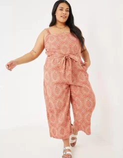 FatFace Terra Linen Blend Jumpsuit Mid Orange Sale
