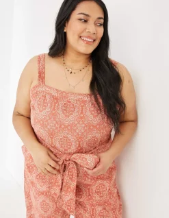 FatFace Terra Linen Blend Jumpsuit Mid Orange Sale