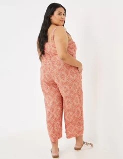 FatFace Terra Linen Blend Jumpsuit Mid Orange Sale