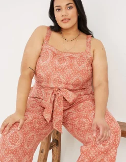 FatFace Terra Linen Blend Jumpsuit Mid Orange Sale