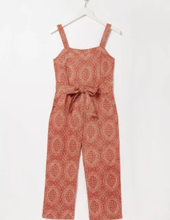 FatFace Terra Linen Blend Jumpsuit Mid Orange Sale