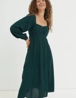 FatFace Tessa Midi Dress Dark Teal Green Hot