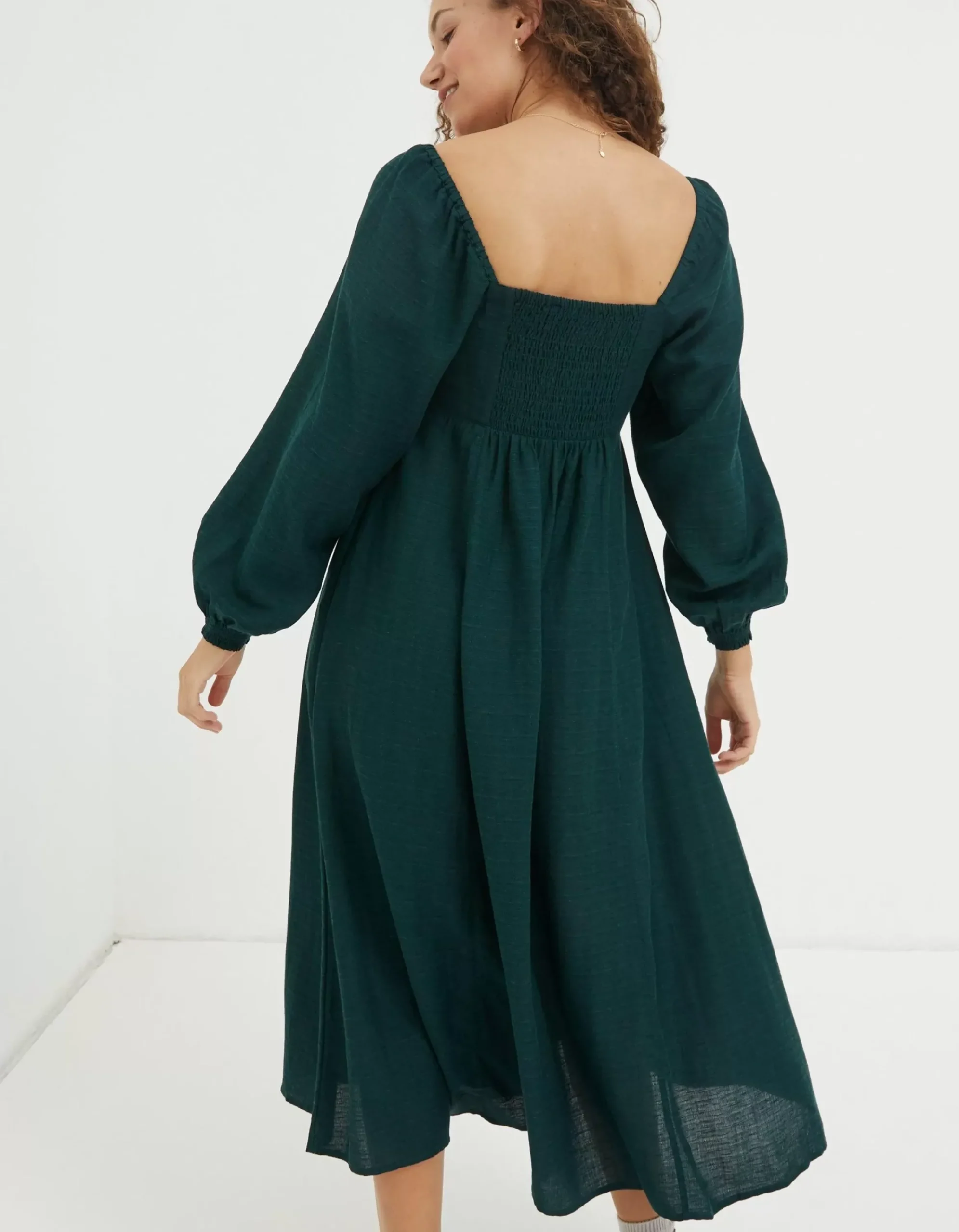 FatFace Tessa Midi Dress Dark Teal Green Hot