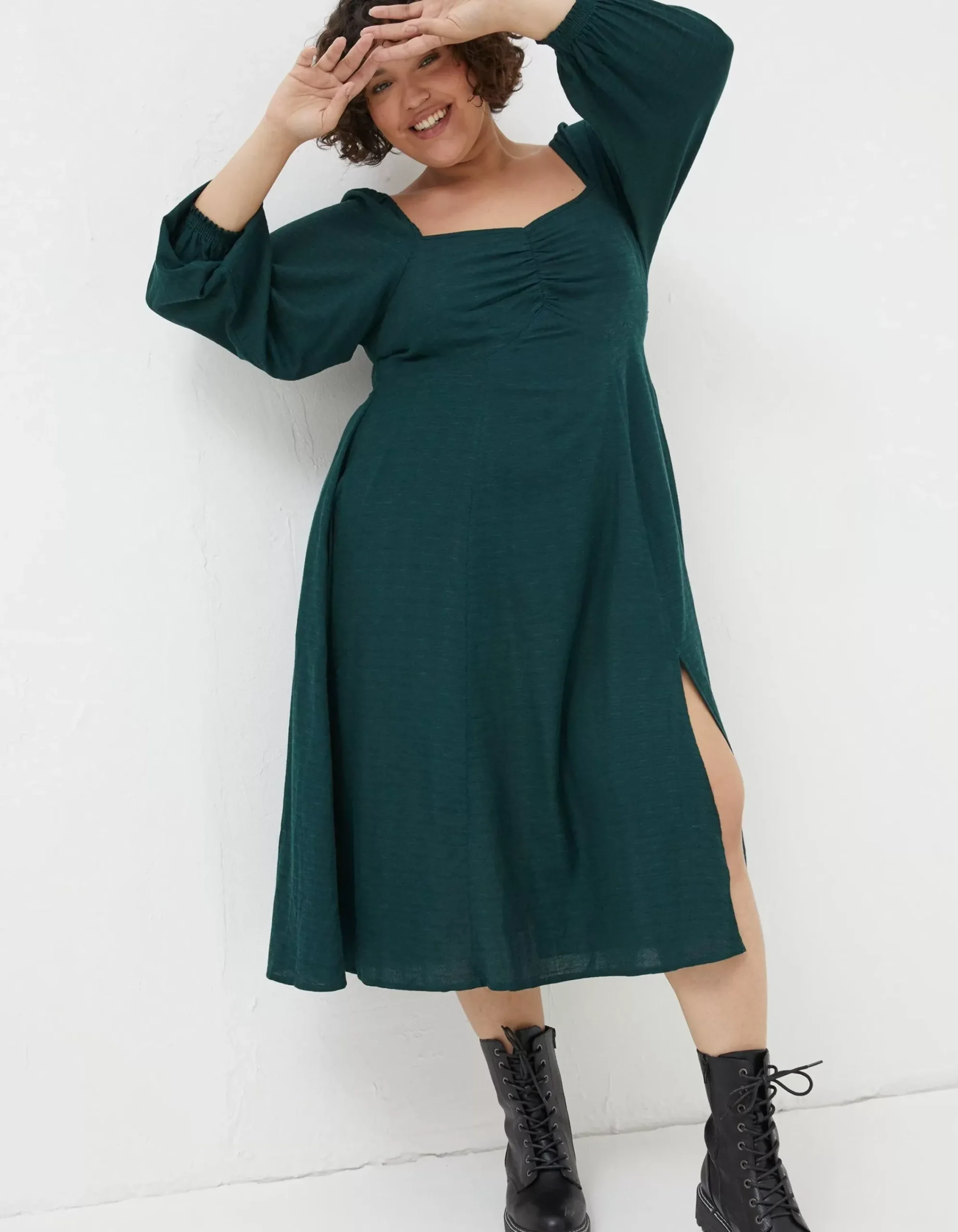 FatFace Tessa Midi Dress Dark Teal Green Hot