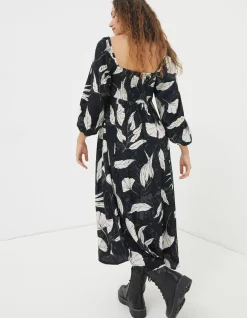 FatFace Tessa Twilight Leaves Midi Dress Black New