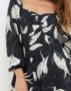 FatFace Tessa Twilight Leaves Midi Dress Black New