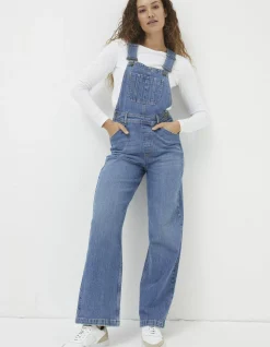 FatFace Tetbury Wide Leg Dungarees Mid Blue New