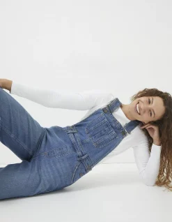 FatFace Tetbury Wide Leg Dungarees Mid Blue New