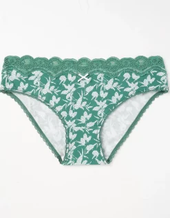 FatFace Textured Leaves Mini Knickers Dark Green Clearance