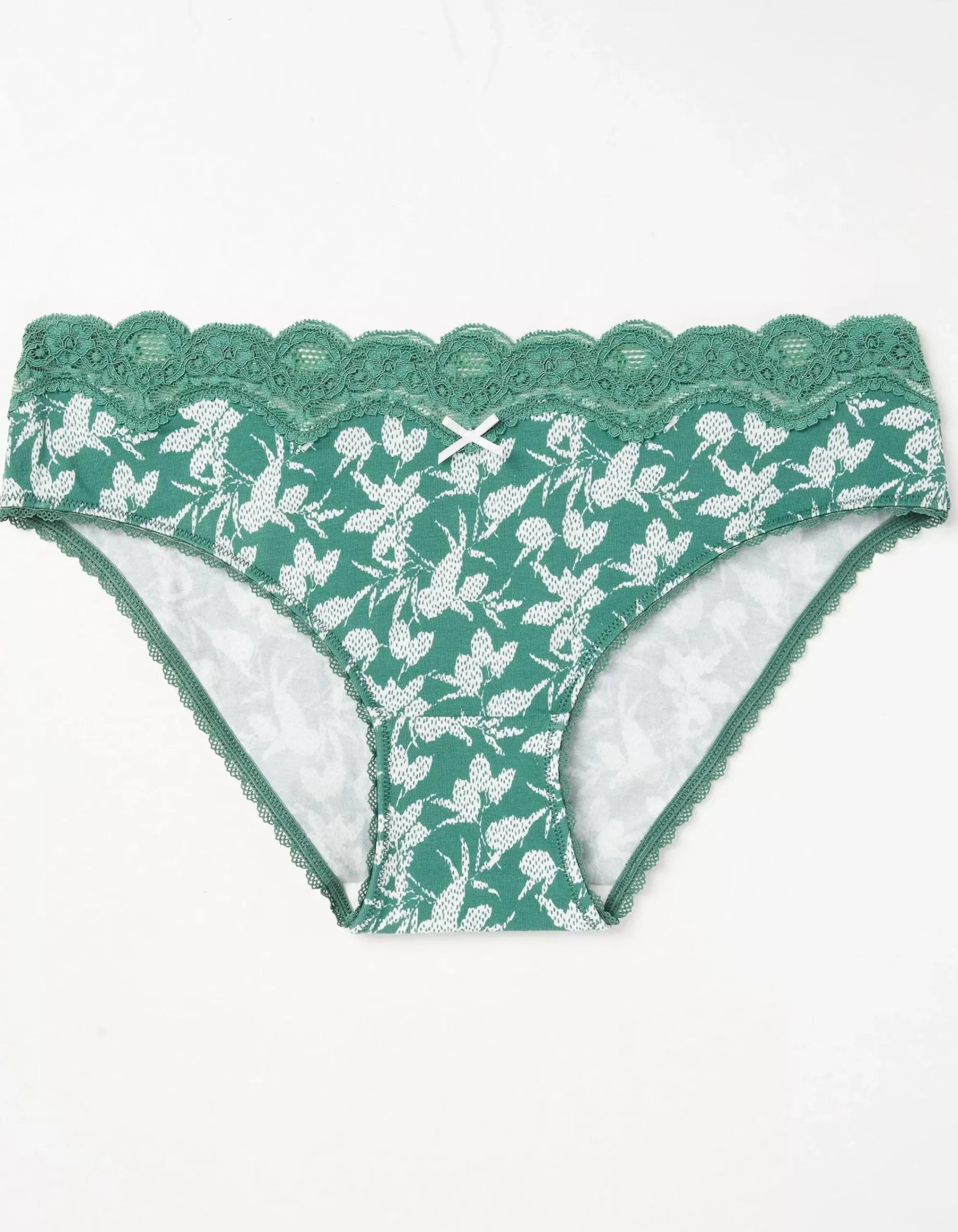 FatFace Textured Leaves Mini Knickers Dark Green Clearance