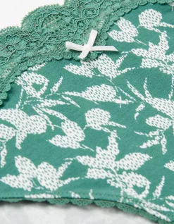 FatFace Textured Leaves Mini Knickers Dark Green Clearance