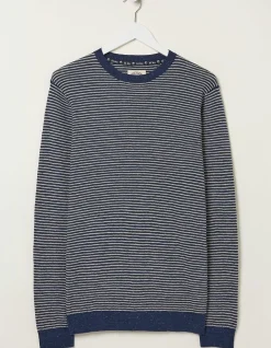 FatFace Textured Stripe Crew Dark Blue Sale
