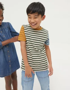 FatFace Textured Stripe T-Shirt Oatmeal Hot