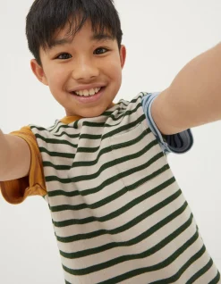 FatFace Textured Stripe T-Shirt Oatmeal Hot