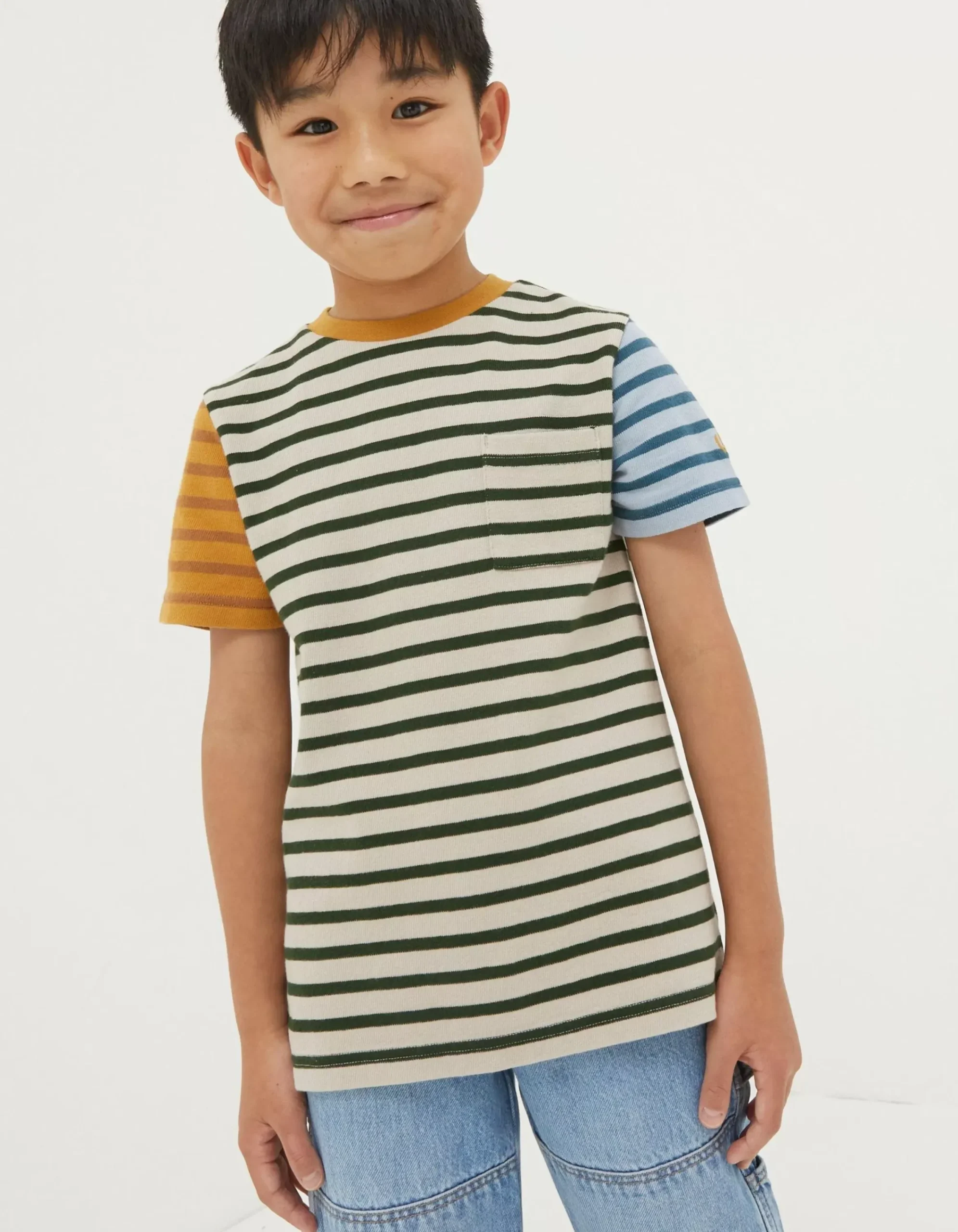 FatFace Textured Stripe T-Shirt Oatmeal Hot