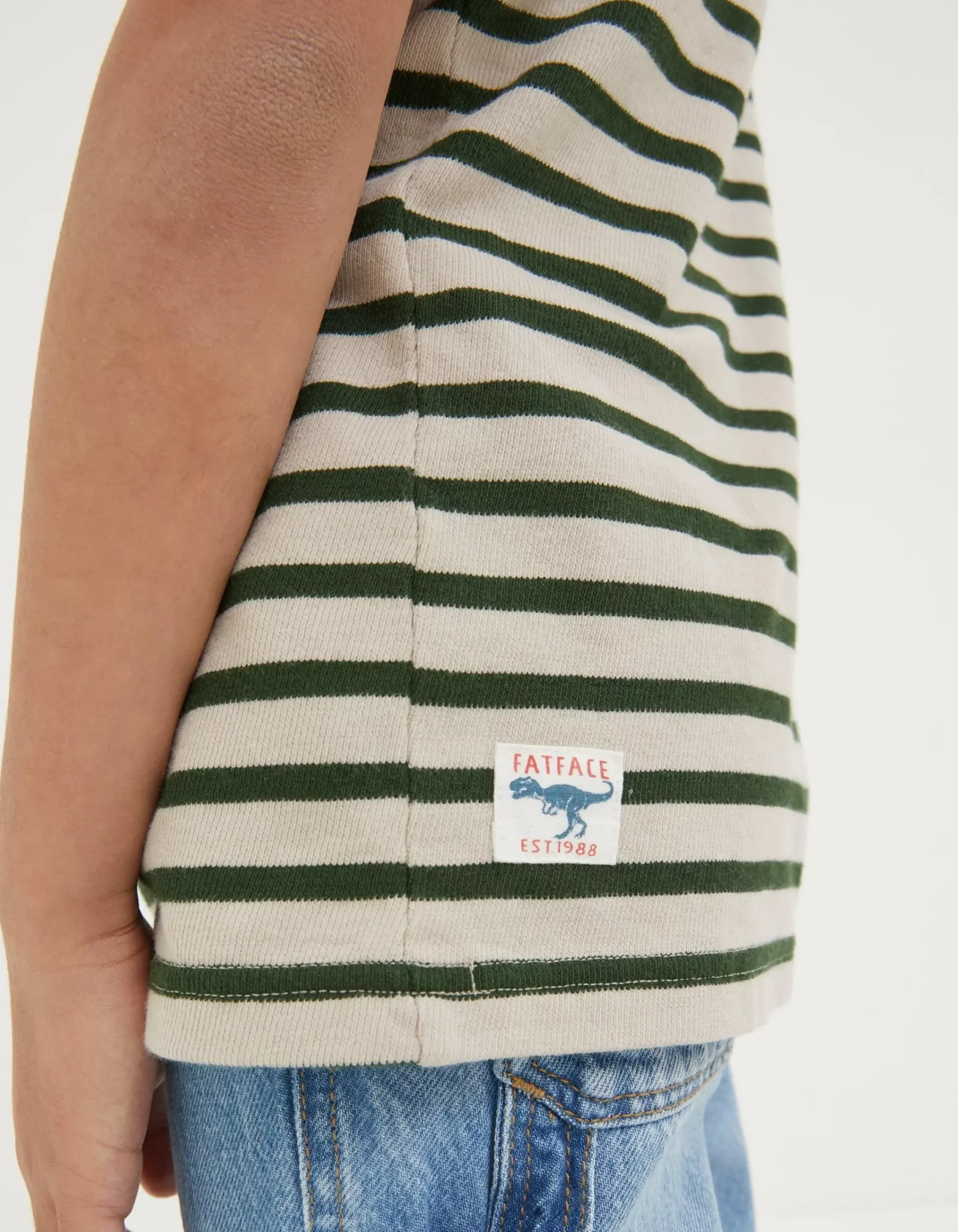 FatFace Textured Stripe T-Shirt Oatmeal Hot