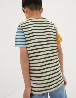 FatFace Textured Stripe T-Shirt Oatmeal Hot