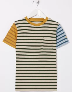 FatFace Textured Stripe T-Shirt Oatmeal Hot